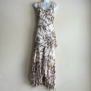 Vintage K Linda Blue Sequin Asymmetrical Floral Maxi Dress 16